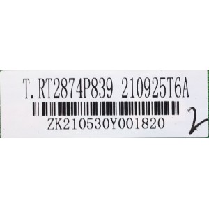 MAIN FUENTE PARA TV RCA / NUMERO DE PARTE 210925T6A / HK.T.RT2874P839 / T.RT2874P839 / QY21080222K01833 / AE01H874839013 / PANEL HV550QUB-F70 / MODELO RWOSU5549-BV